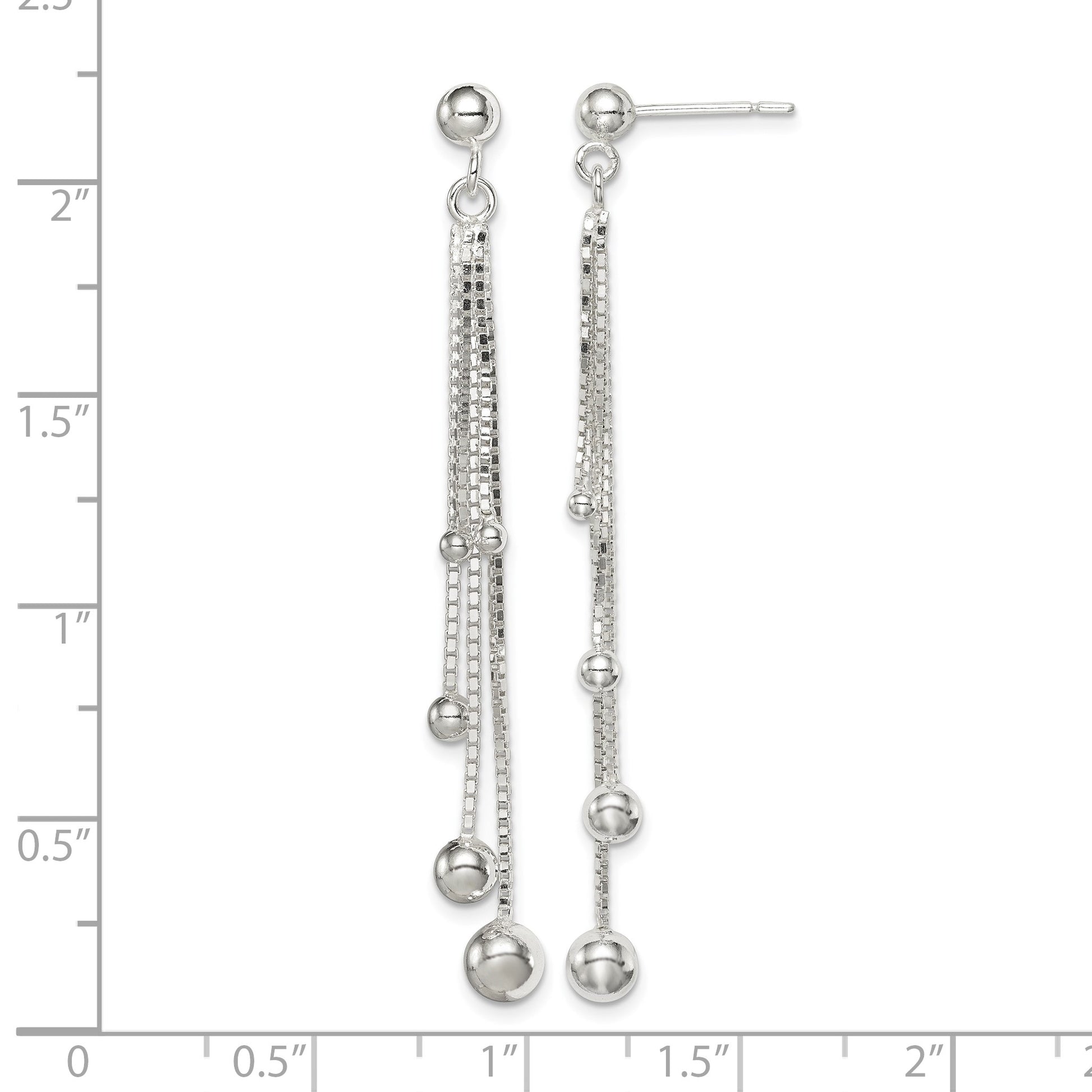 Sterling Silver Polished Graduated Beaded Chain Post Dangle Earrings