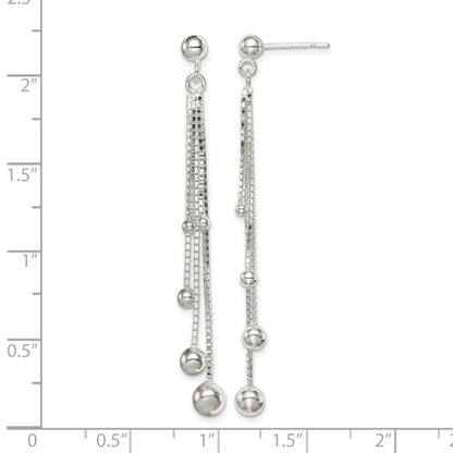 Sterling Silver Polished Graduated Beaded Chain Post Dangle Earrings