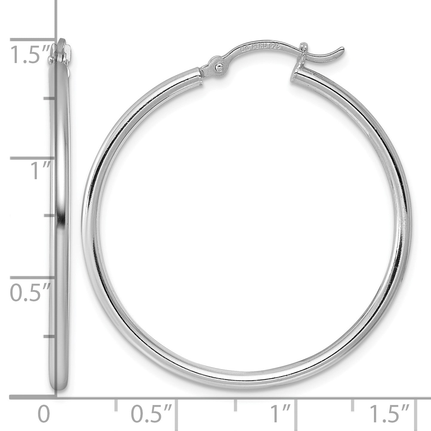 Sterling Silver Rhodium-plated 2mm Round Hoop Earrings