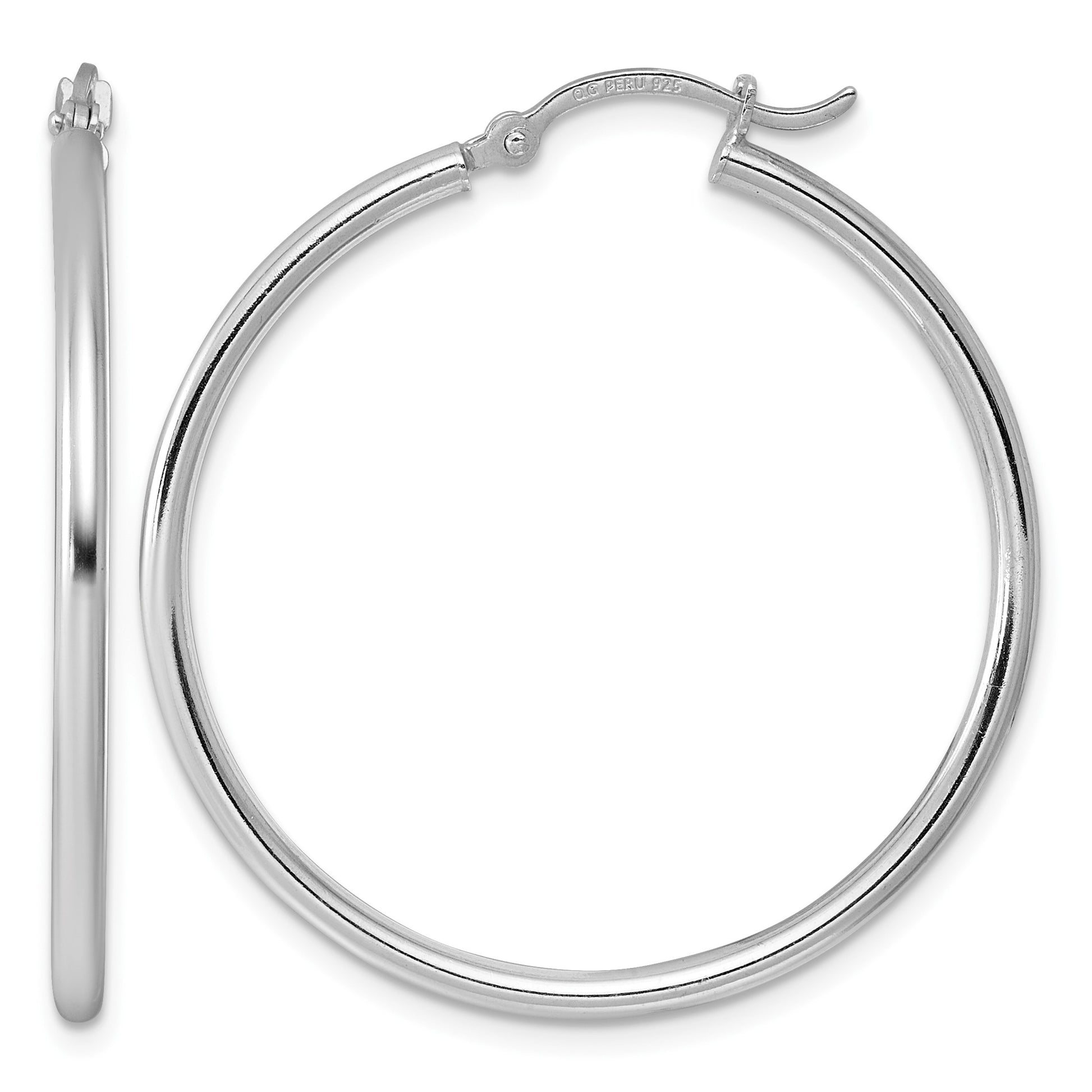 Sterling Silver Rhodium-plated 2mm Round Hoop Earrings