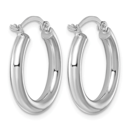 Sterling Silver Rhodium-plated 3mm Round Hoop Earrings