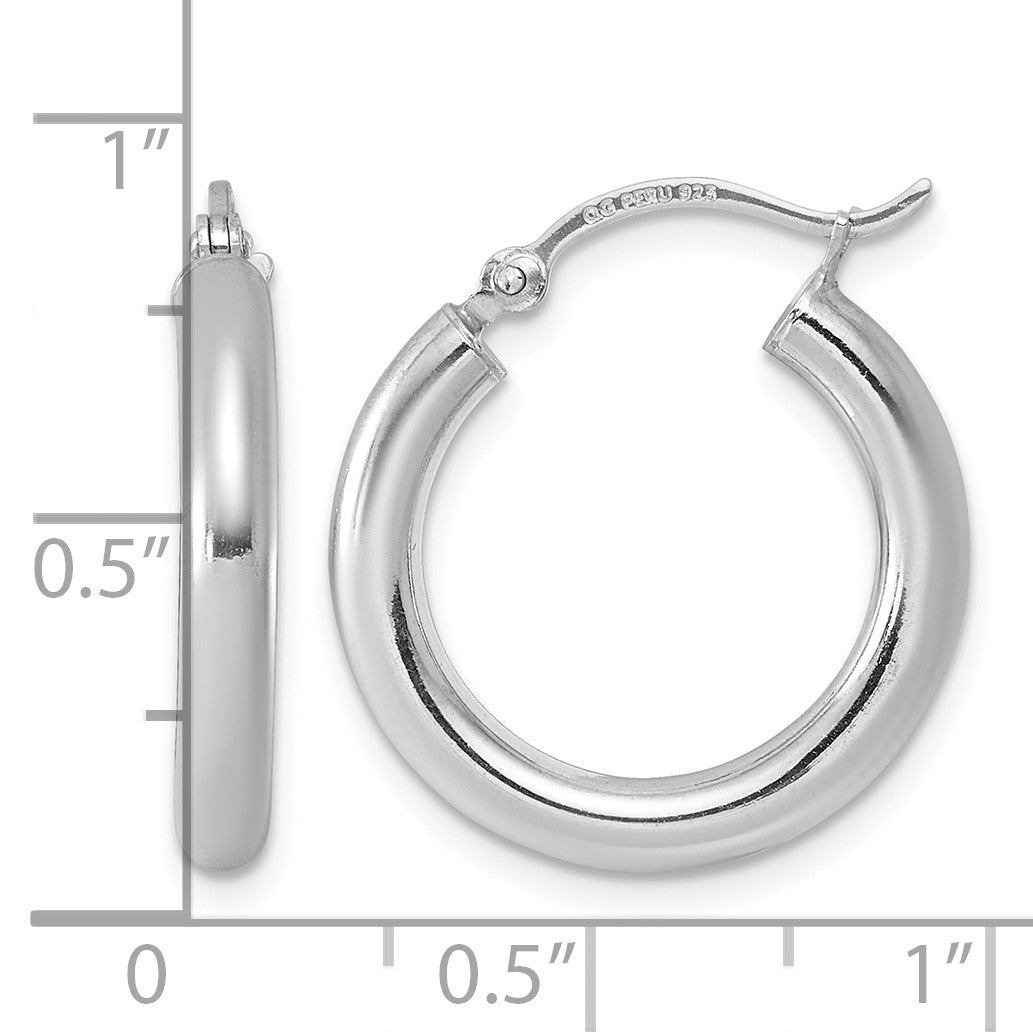 Sterling Silver Rhodium-plated 3mm Round Hoop Earrings
