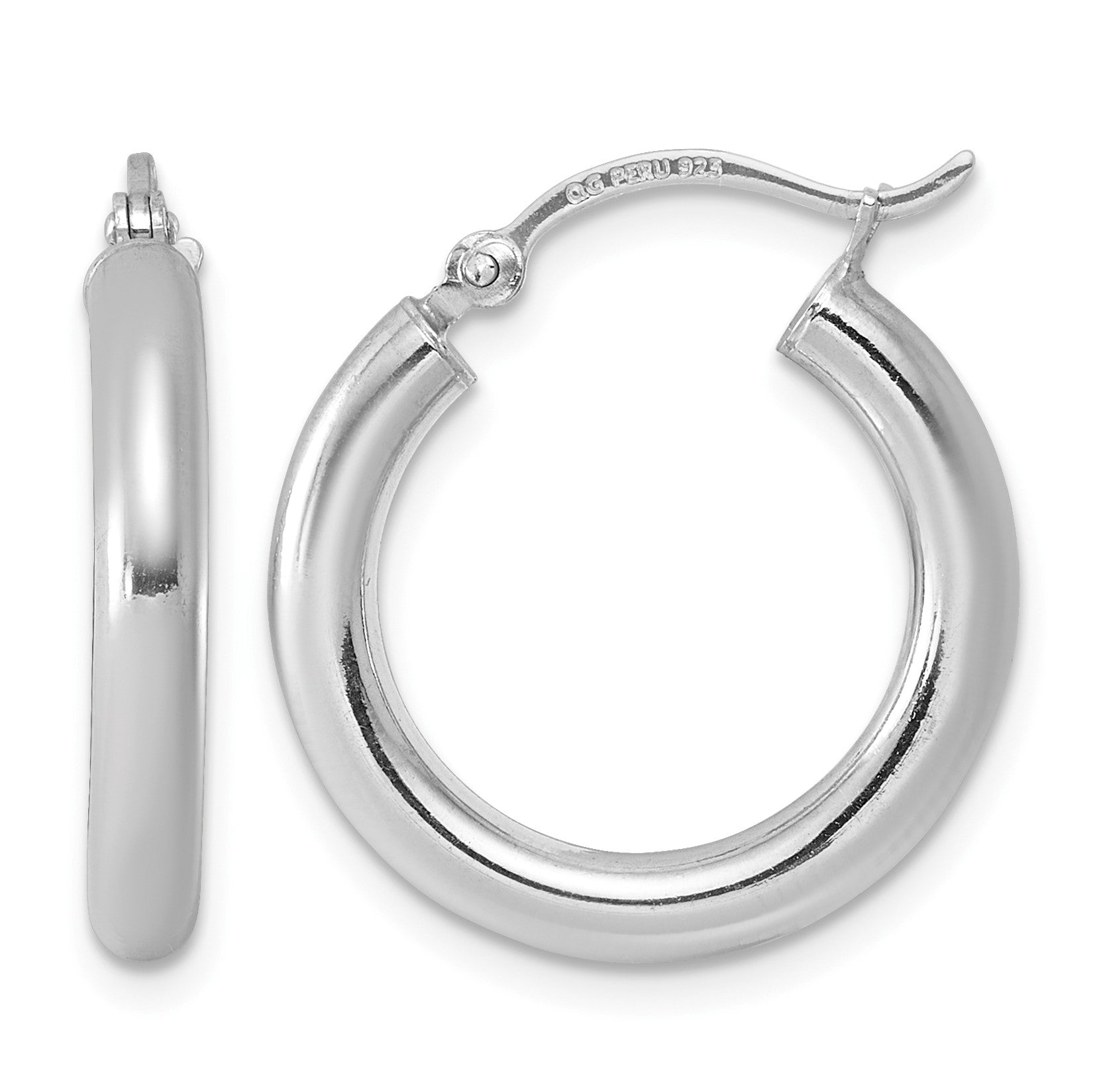 Sterling Silver Rhodium-plated 3mm Round Hoop Earrings