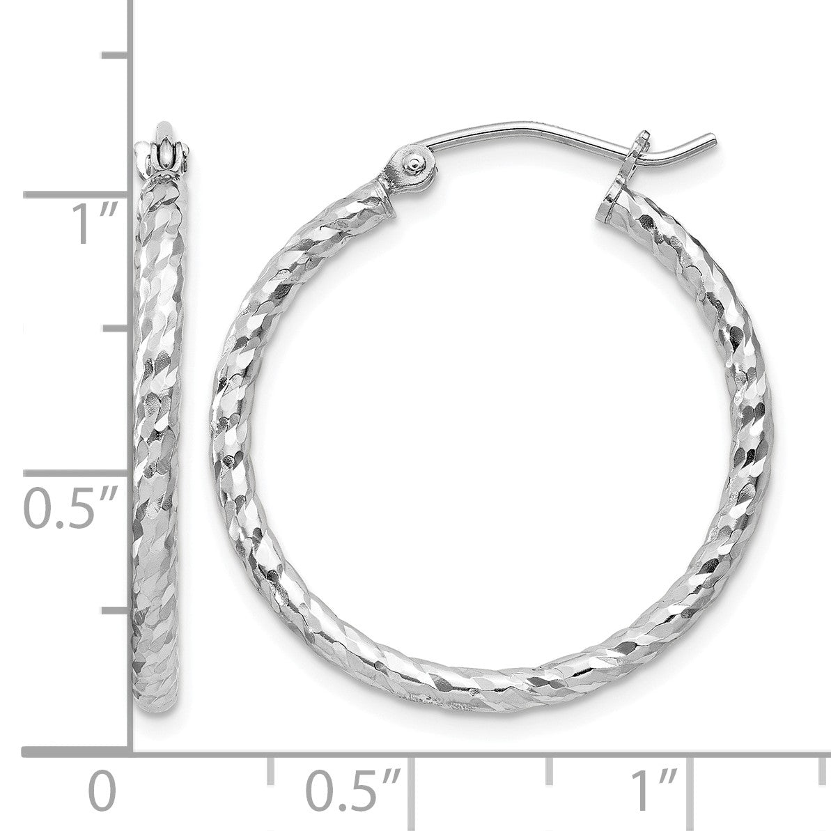 Sterling Silver Rhodium Plated Diamond-cut 2x25mm Hoop Earrings