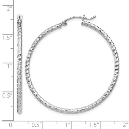 Sterling Silver Rhodium Plated Diamond-cut 2x40mm Hoop Earrings