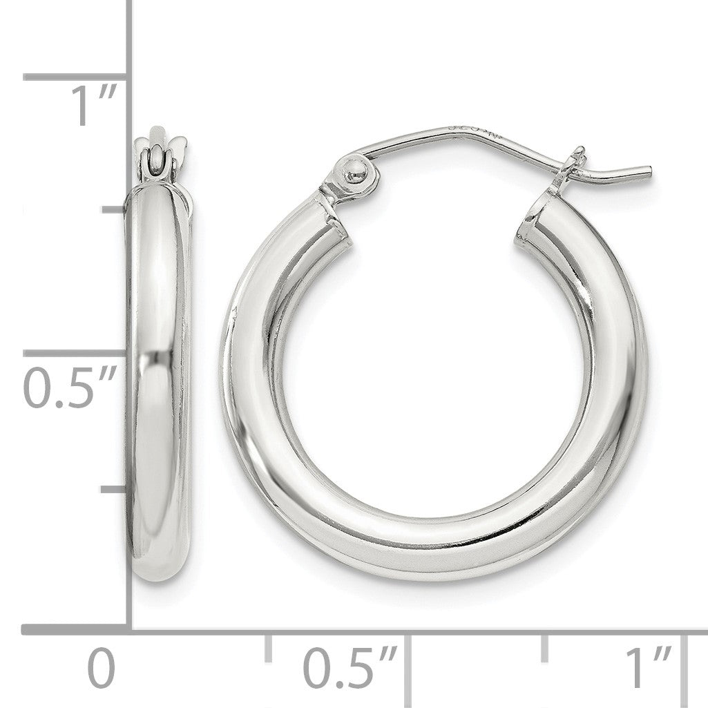 Sterling Silver 3mm Round Hoop Earrings