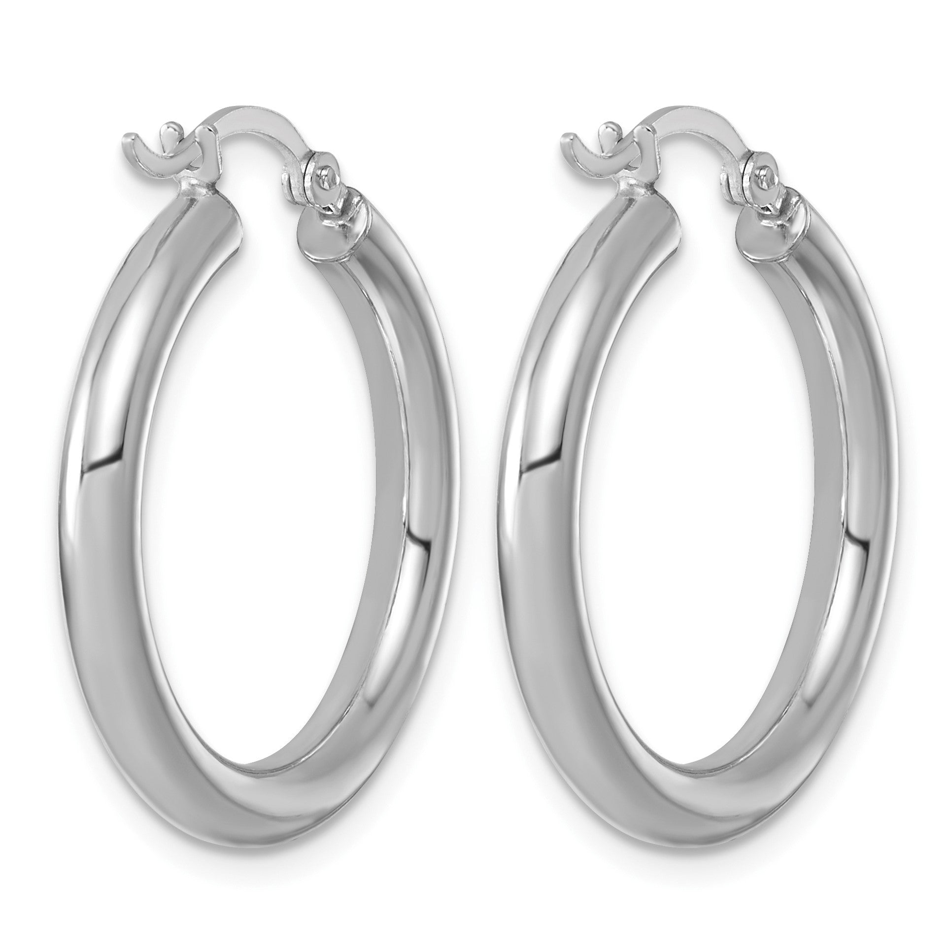 Sterling Silver Rhodium-plated 3mm Round Hoop Earrings