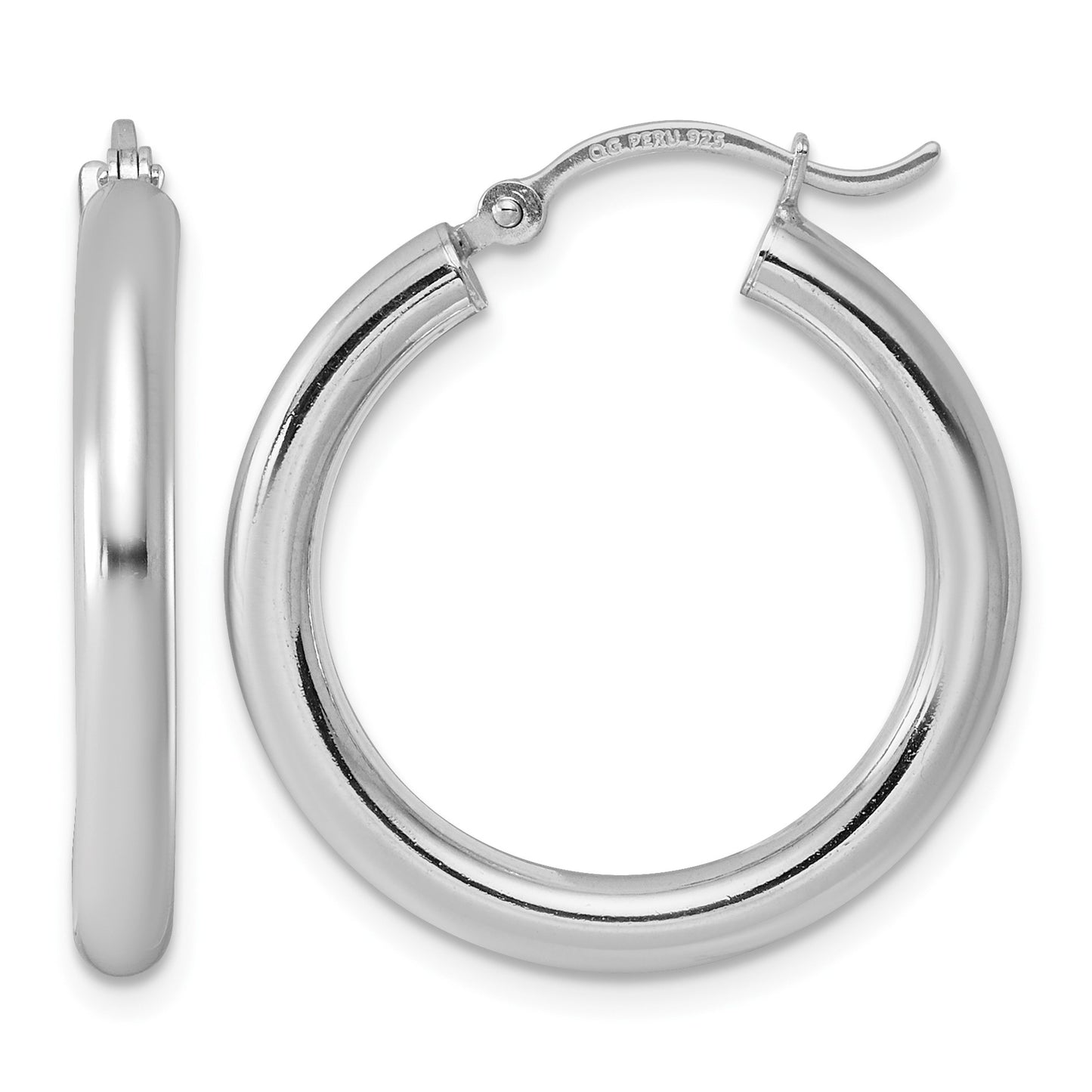 Sterling Silver Rhodium-plated 3mm Round Hoop Earrings