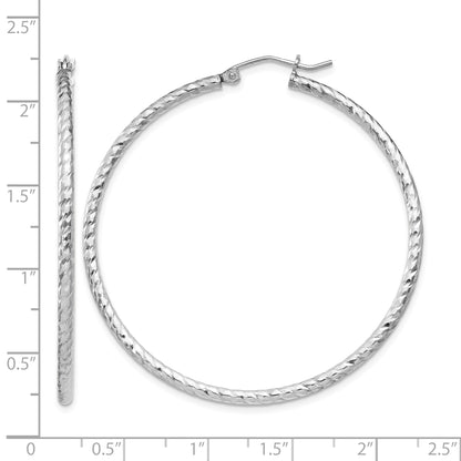 Sterling Silver Rhodium Plated Diamond-cut 2x50mm Hoop Earrings