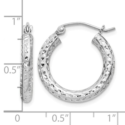 Sterling Silver Rhodium-plated D/C 3x20mm Hoop Earrings