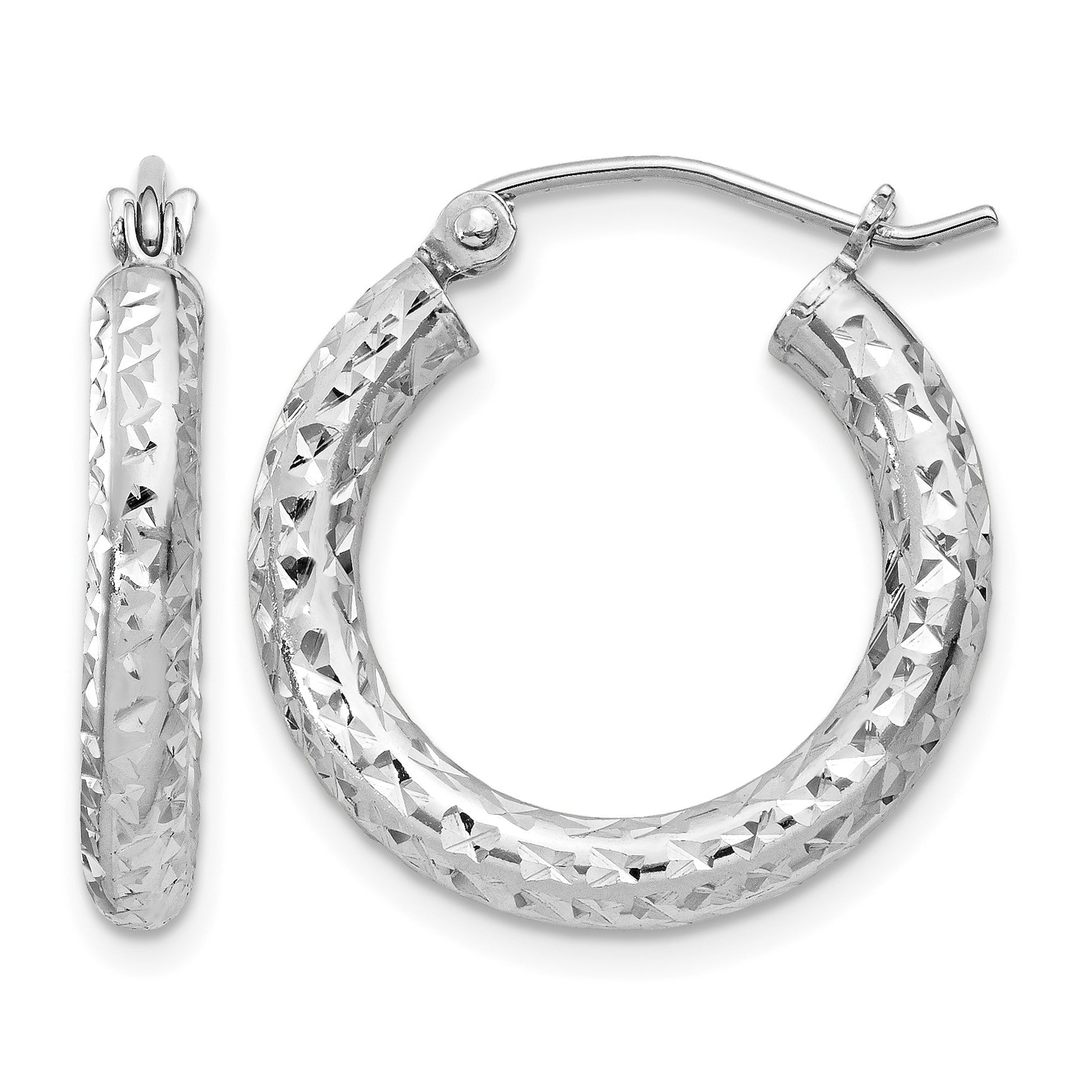Sterling Silver Rhodium-plated D/C 3x20mm Hoop Earrings