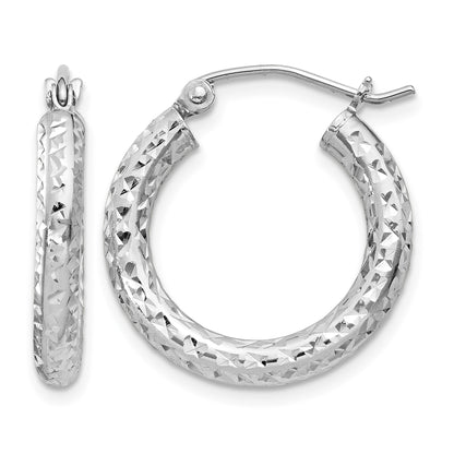 Sterling Silver Rhodium-plated D/C 3x20mm Hoop Earrings