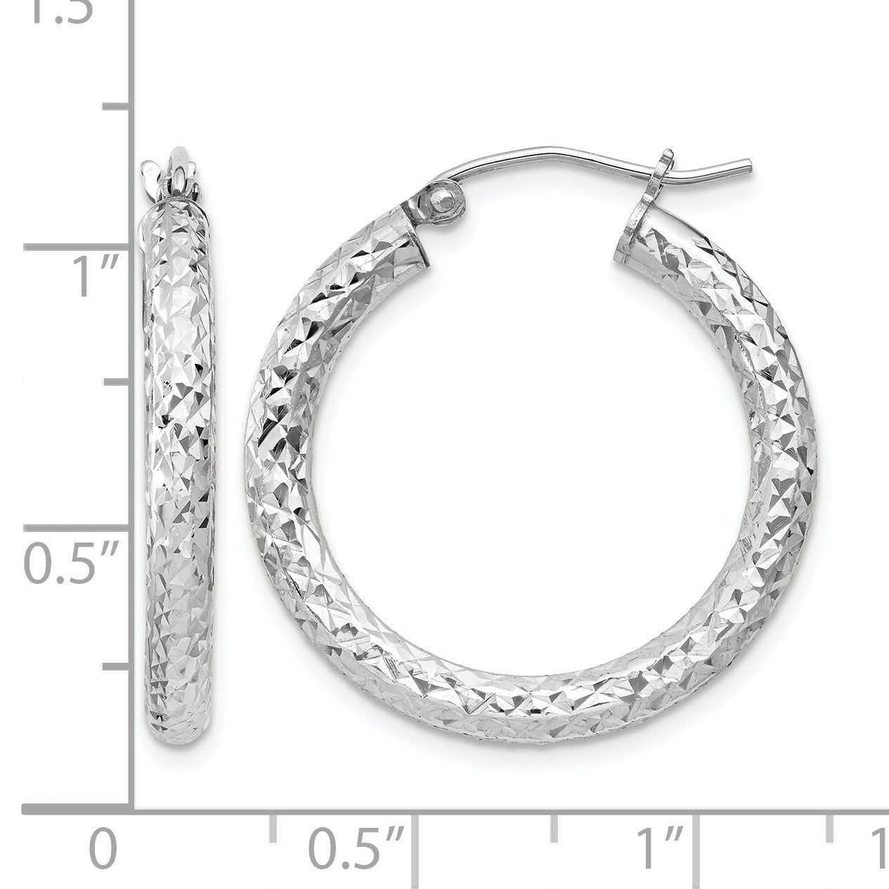 Sterling Silver Rhodium-plated D/C 3x25mm Hoop Earrings
