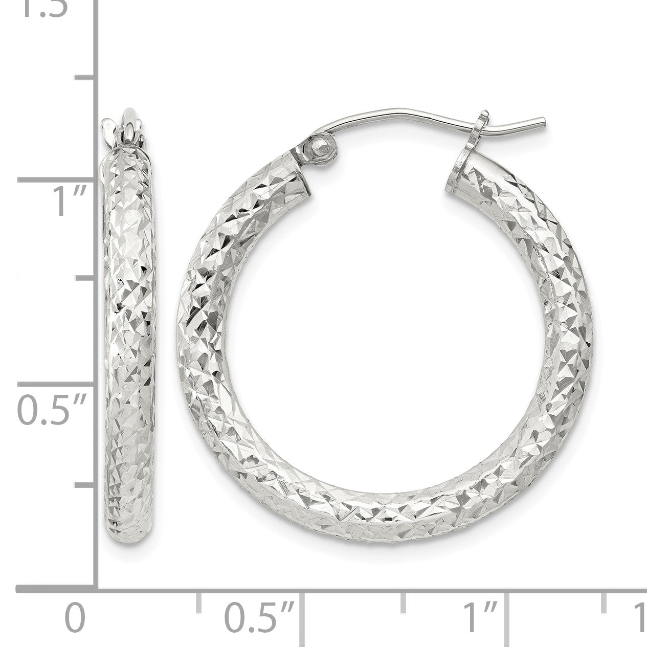 Sterling Silver D/C 3x25mm Hoop Earrings