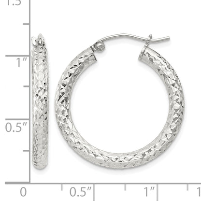 Sterling Silver D/C 3x25mm Hoop Earrings