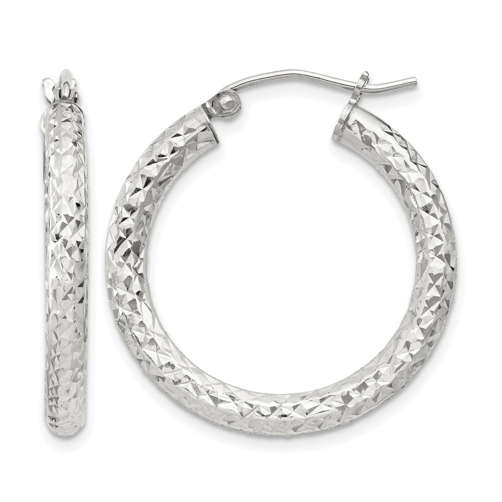 Sterling Silver D/C 3x25mm Hoop Earrings
