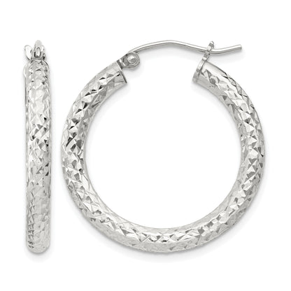Sterling Silver D/C 3x25mm Hoop Earrings