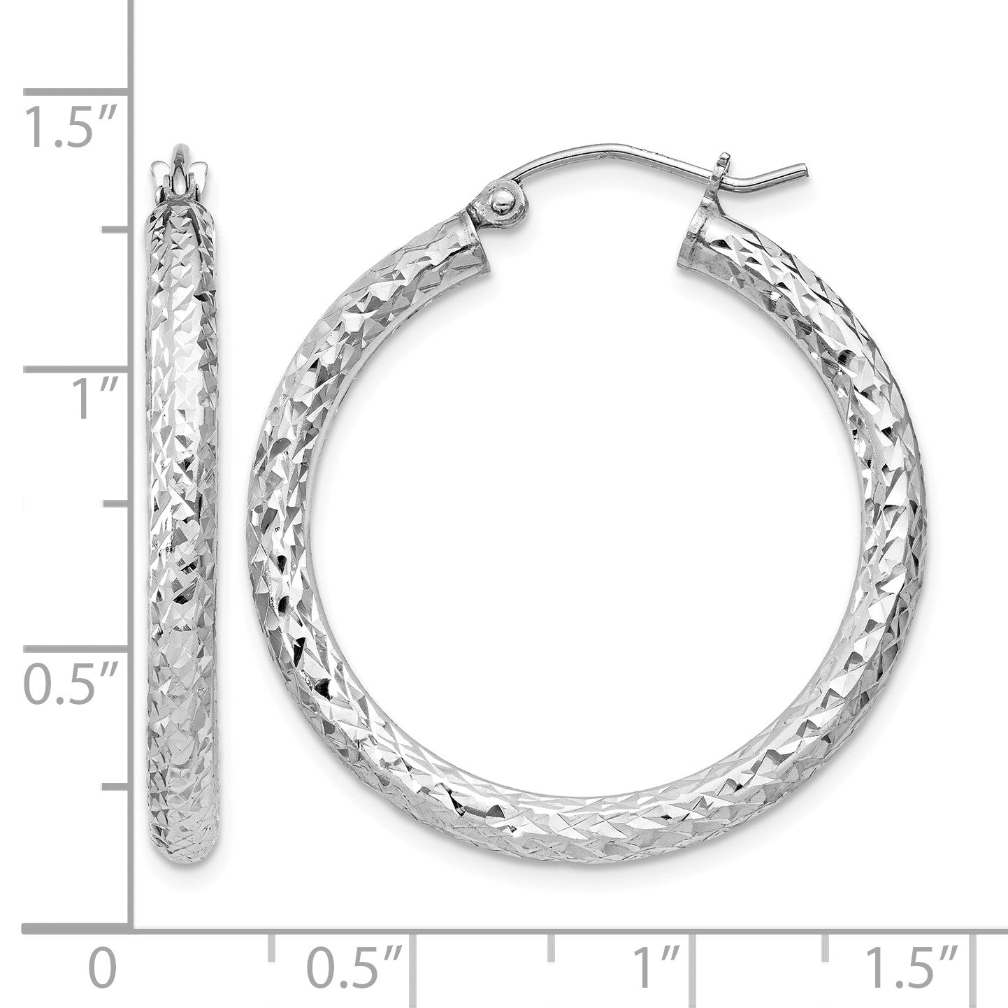 Sterling Silver Rhodium-plated D/C 3x30mm Hoop Earrings