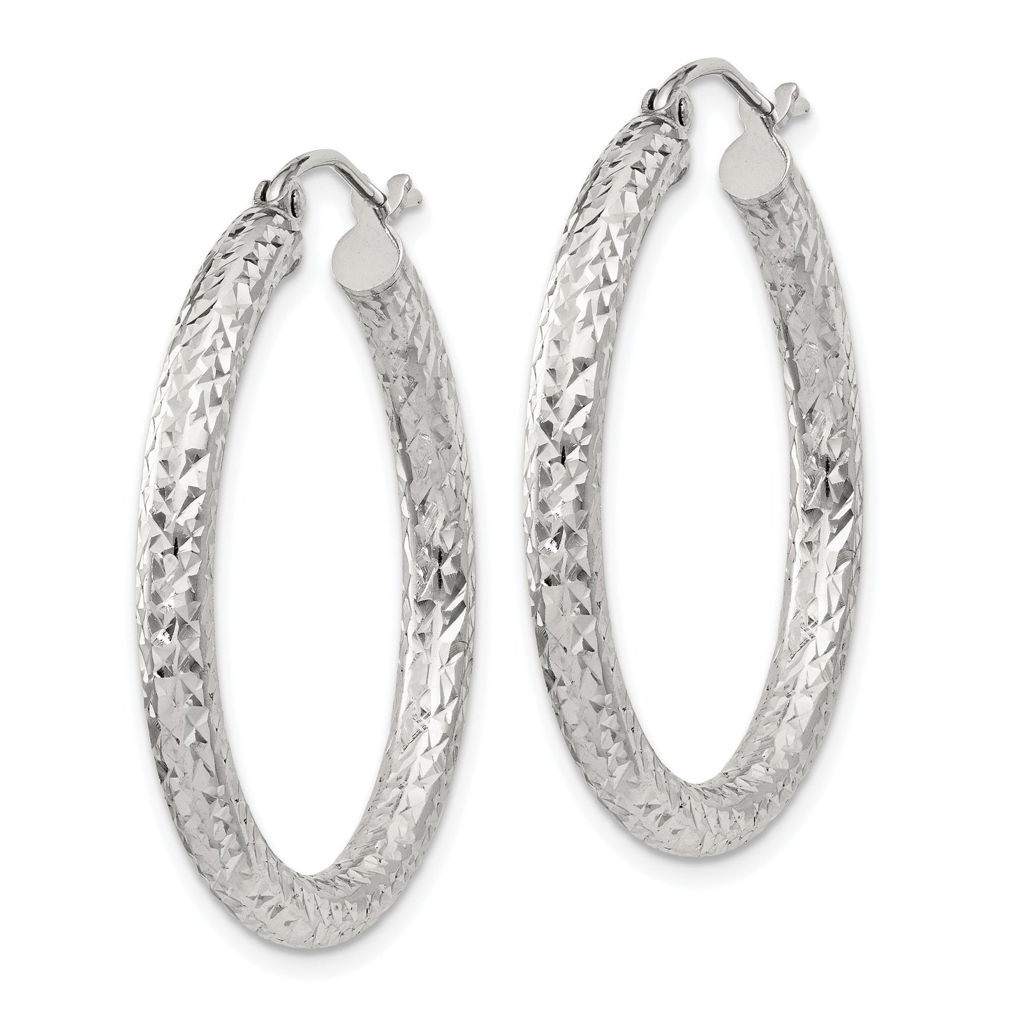 Sterling Silver D/C 3x30mm Hoop Earrings