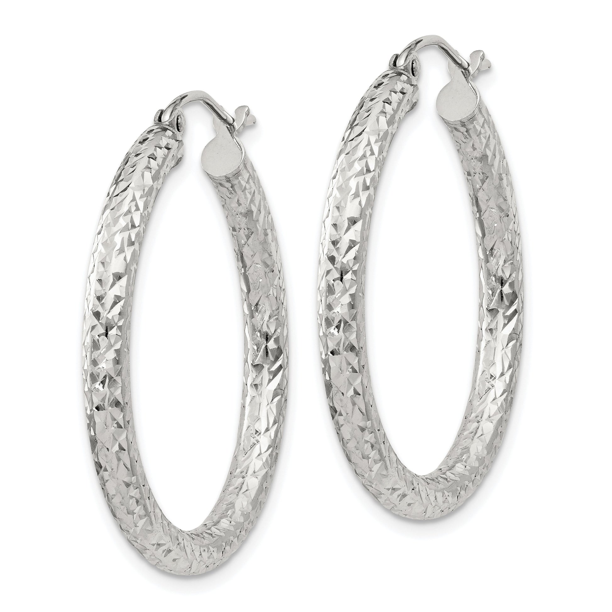 Sterling Silver D/C 3x30mm Hoop Earrings