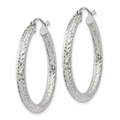 Sterling Silver D/C 3x30mm Hoop Earrings