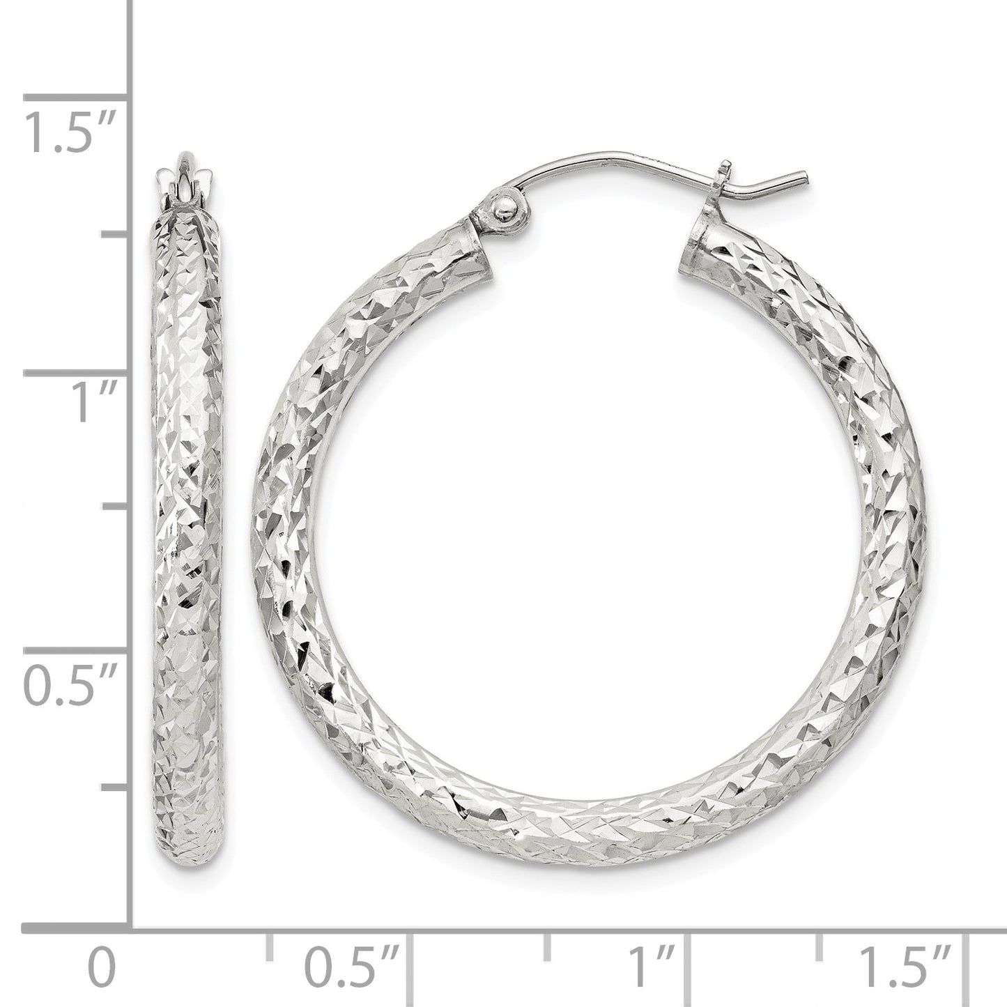 Sterling Silver D/C 3x30mm Hoop Earrings