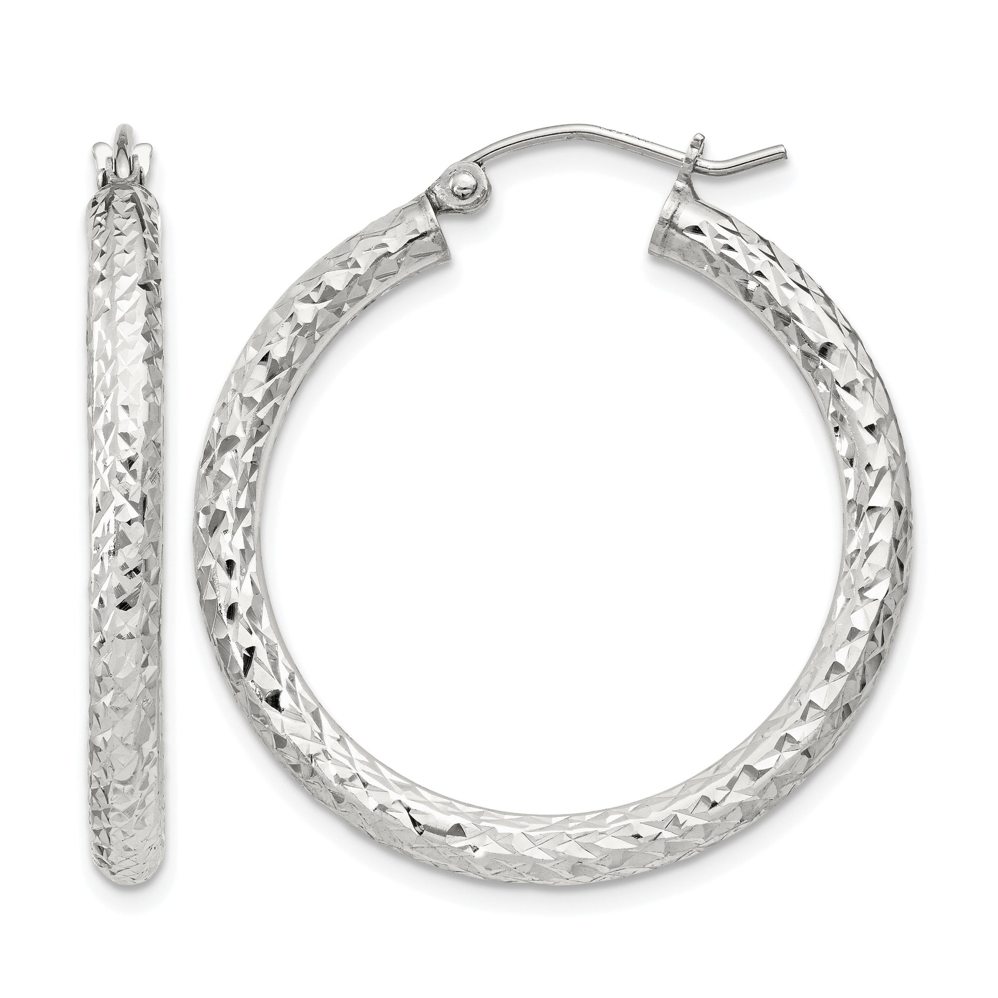 Sterling Silver D/C 3x30mm Hoop Earrings