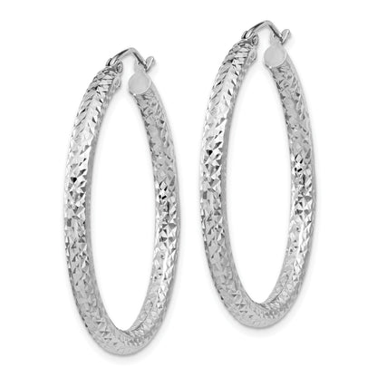 Sterling Silver Rhodium-plated D/C 3x35mm Hoop Earrings