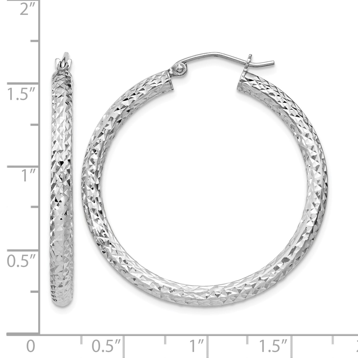 Sterling Silver Rhodium-plated D/C 3x35mm Hoop Earrings