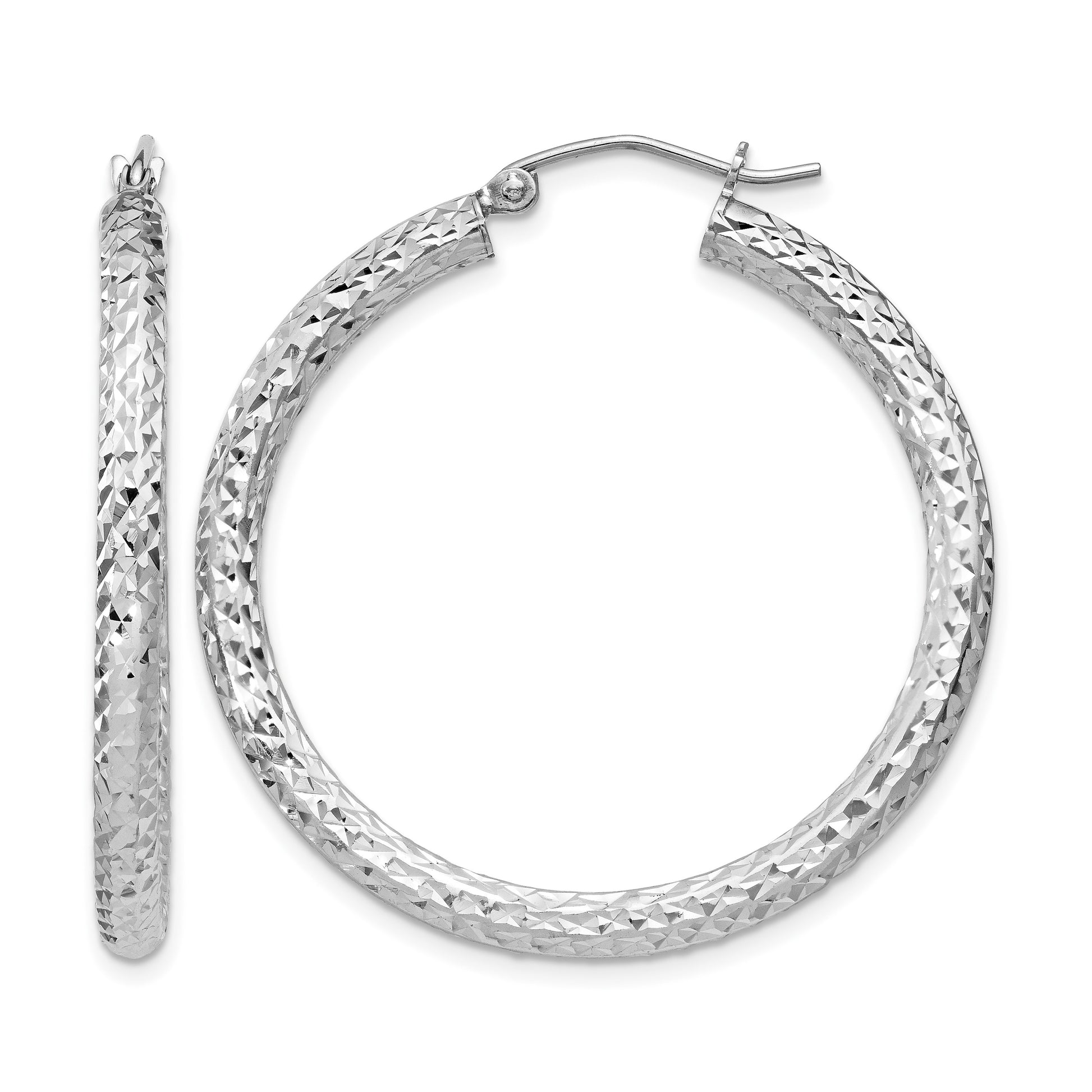 Sterling Silver Rhodium-plated D/C 3x35mm Hoop Earrings