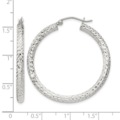 Sterling Silver D/C 3x35mm Hoop Earrings