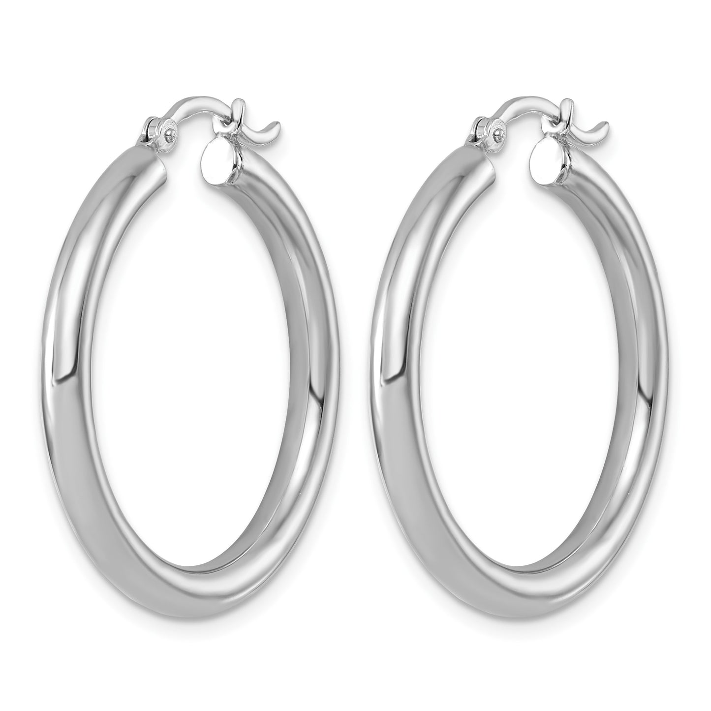 Sterling Silver Rhodium-plated 3mm Round Hoop Earrings
