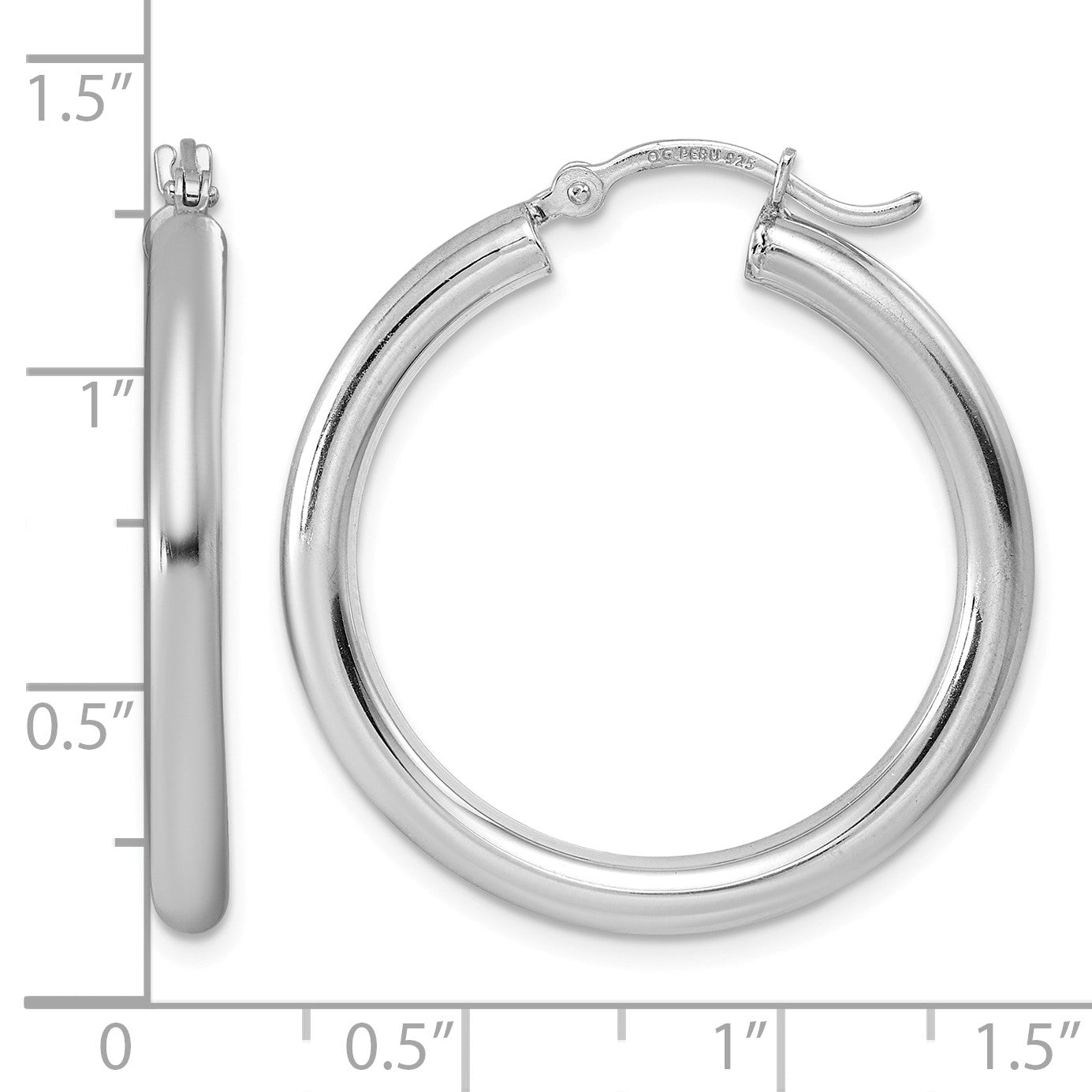 Sterling Silver Rhodium-plated 3mm Round Hoop Earrings