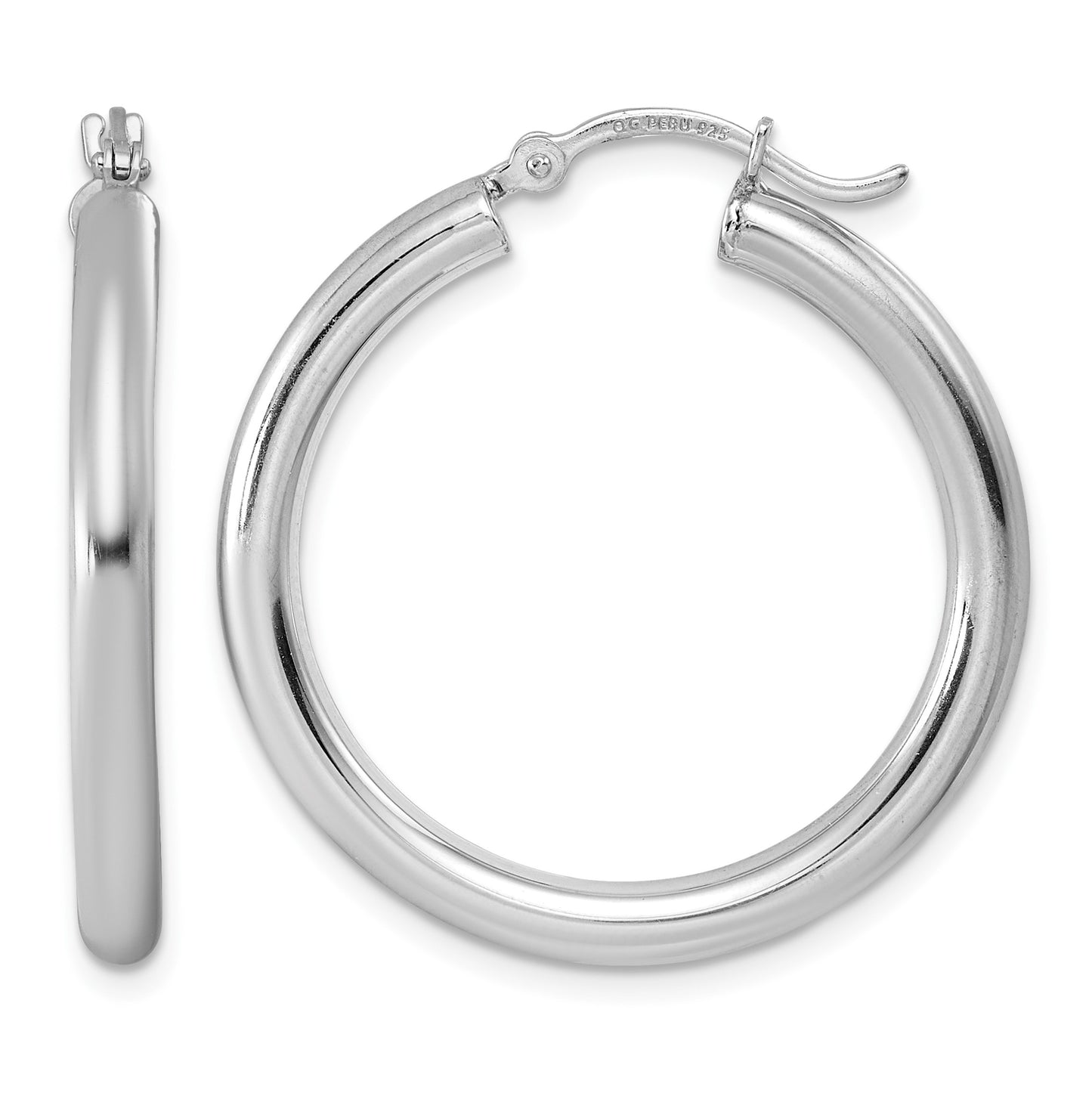 Sterling Silver Rhodium-plated 3mm Round Hoop Earrings