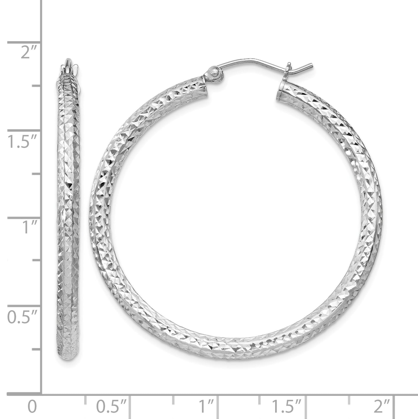 Sterling Silver Rhodium-plated D/C 3x40mm Hoop Earrings