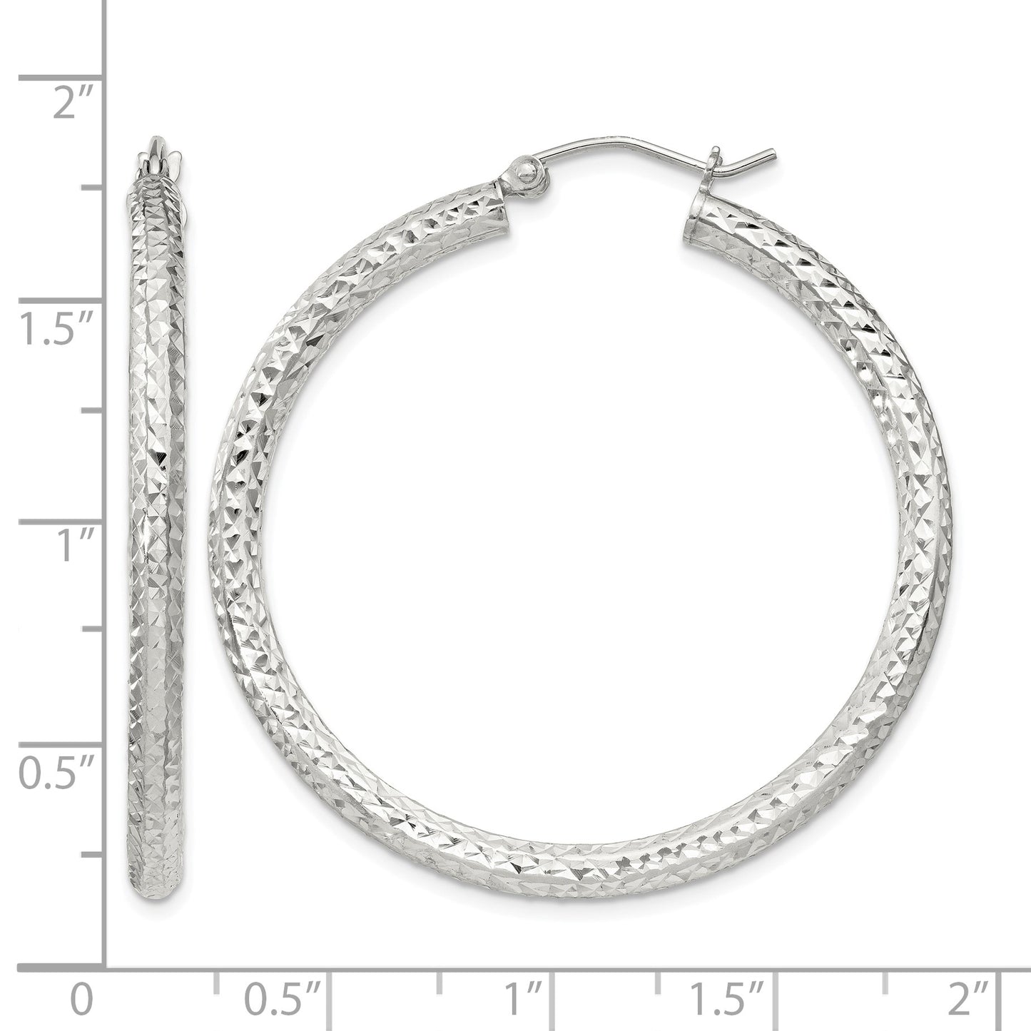 Sterling Silver D/C 3x40mm Hoop Earrings