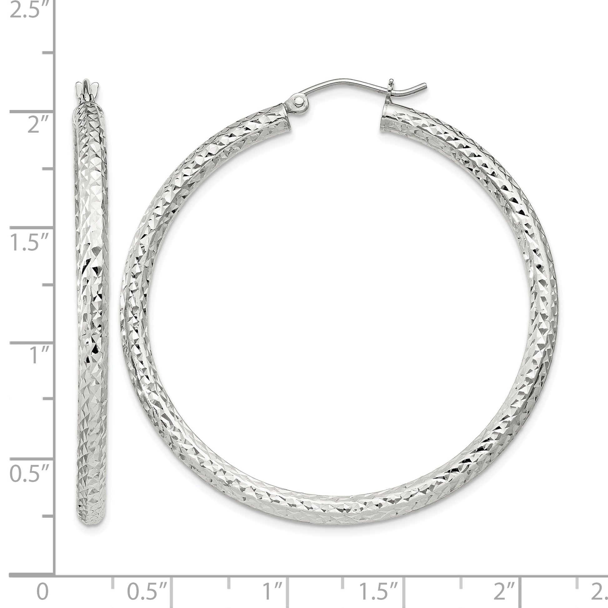 Sterling Silver D/C 3x45mm Hoop Earrings
