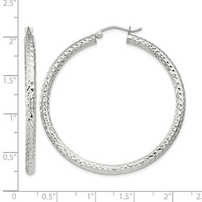 Sterling Silver D/C 3x45mm Hoop Earrings