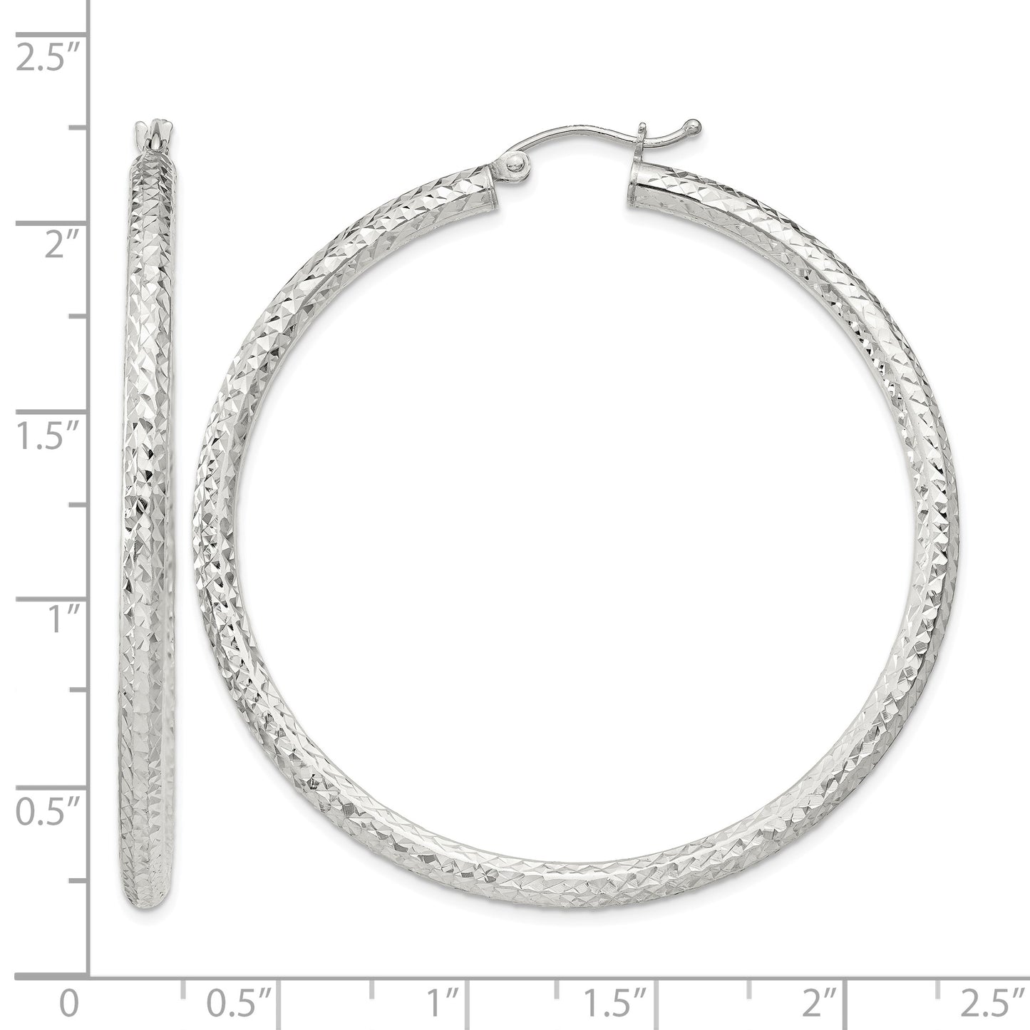 Sterling Silver D/C 3x50mm Hoop Earrings