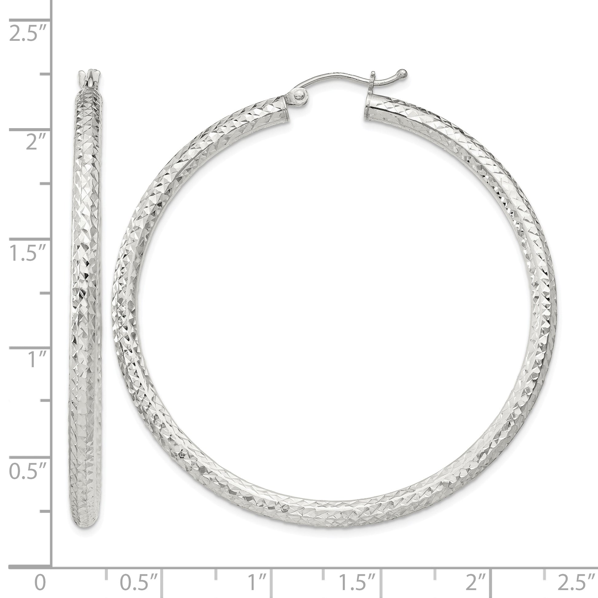 Sterling Silver D/C 3x50mm Hoop Earrings