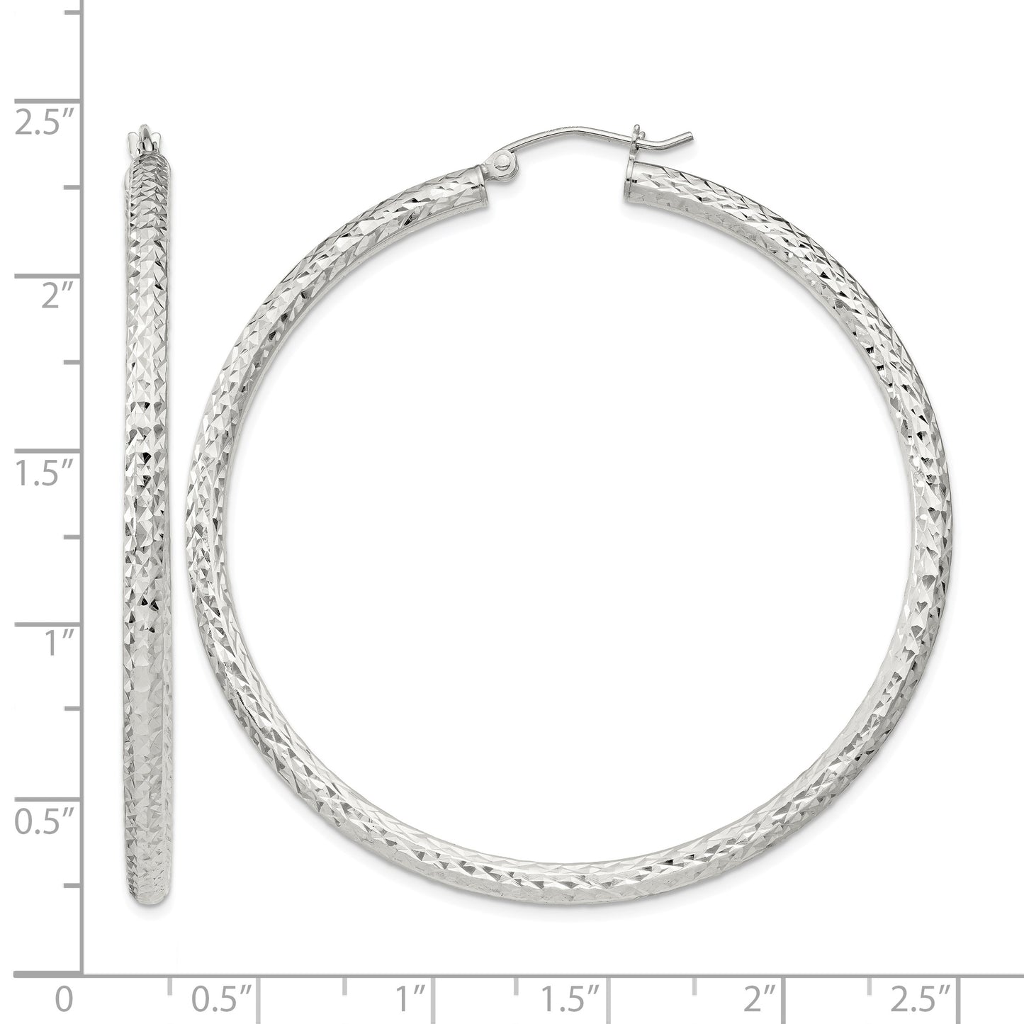 Sterling Silver D/C 3x55mm Hoop Earrings