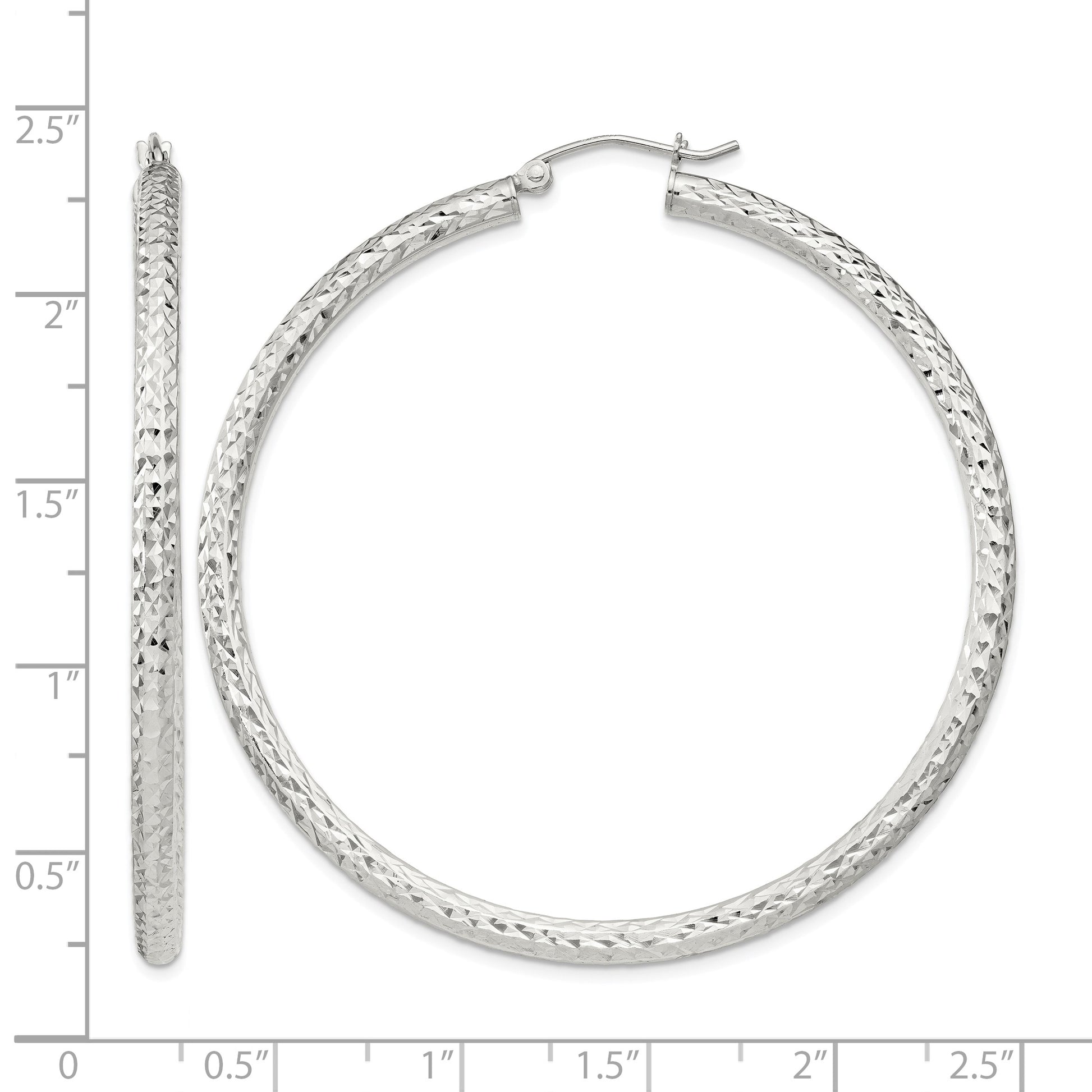 Sterling Silver D/C 3x55mm Hoop Earrings