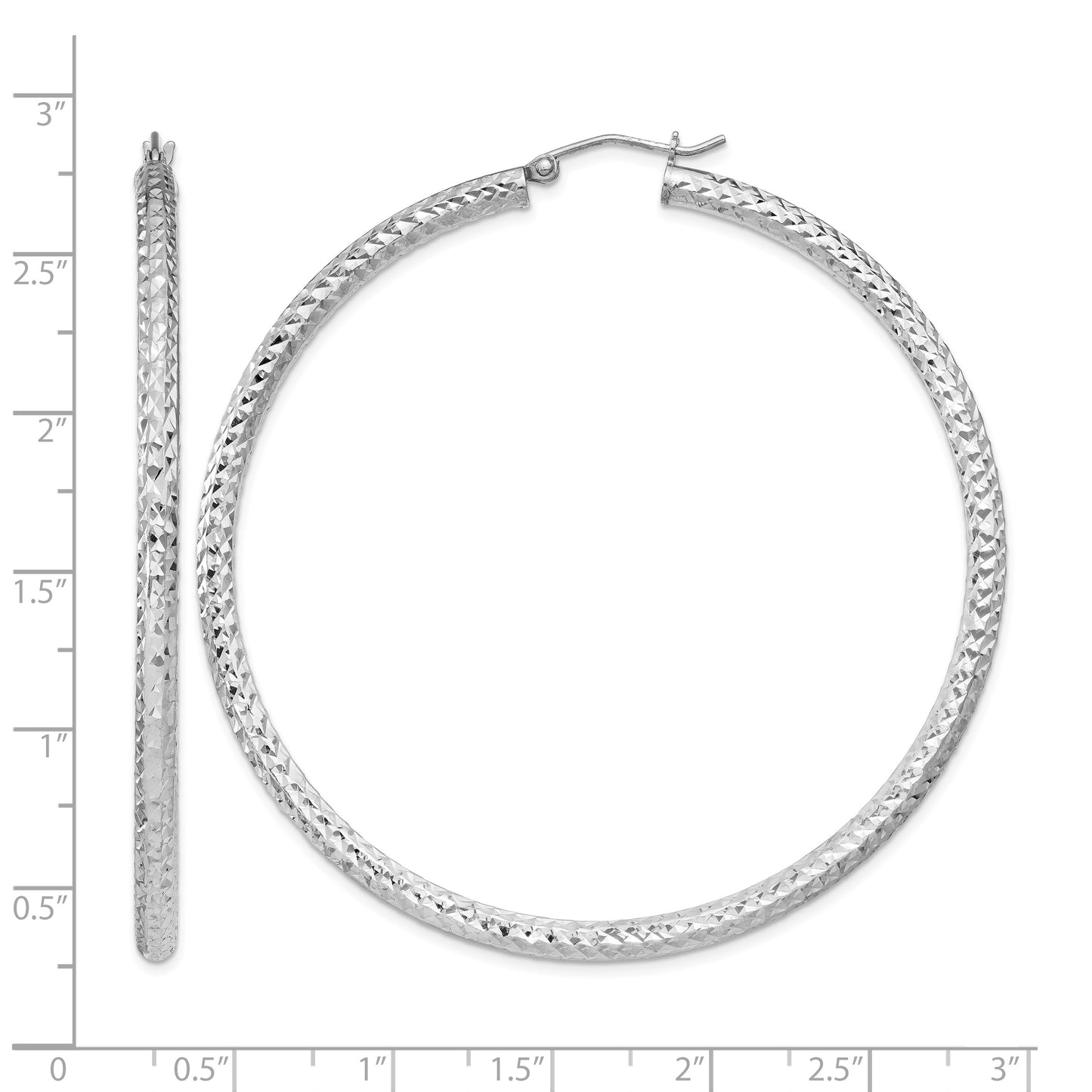 Sterling Silver Rhodium-plated D/C 3x60mm Hoop Earrings