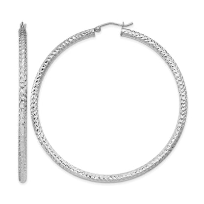 Sterling Silver Rhodium-plated D/C 3x60mm Hoop Earrings