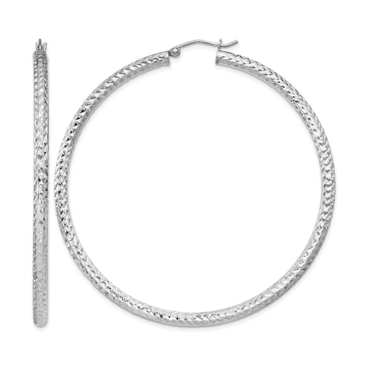 Sterling Silver Rhodium-plated D/C 3x60mm Hoop Earrings