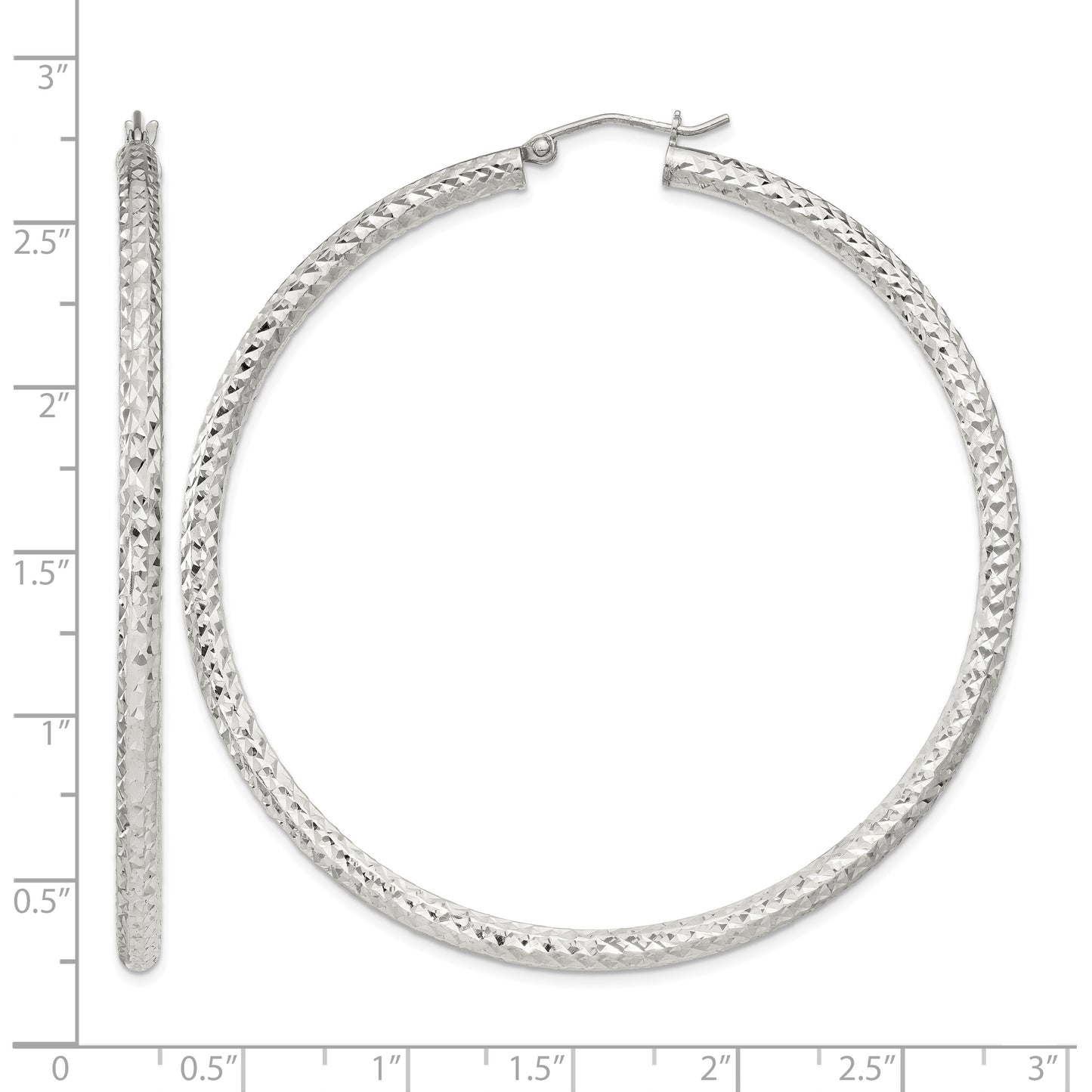 Sterling Silver D/C 3x60mm Hoop Earrings