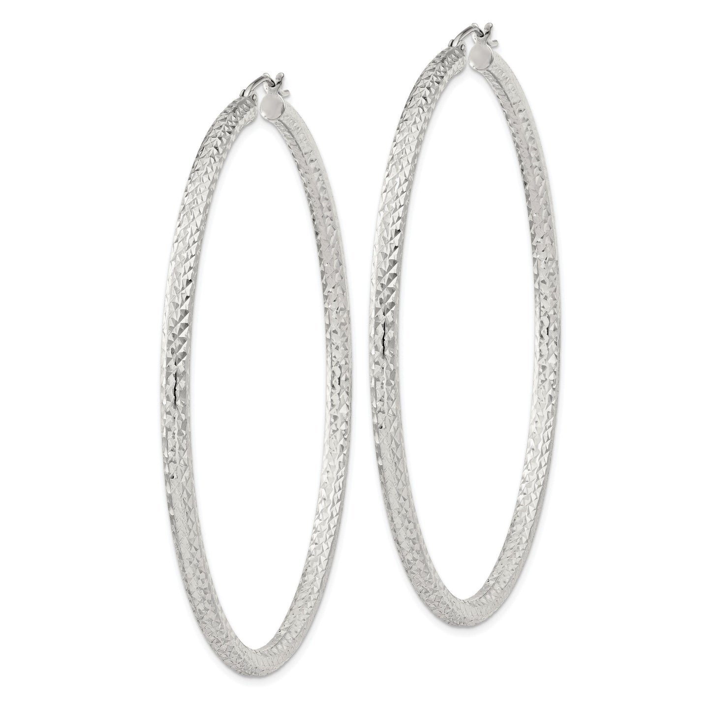 Sterling Silver D/C 3x65mm Hoop Earrings