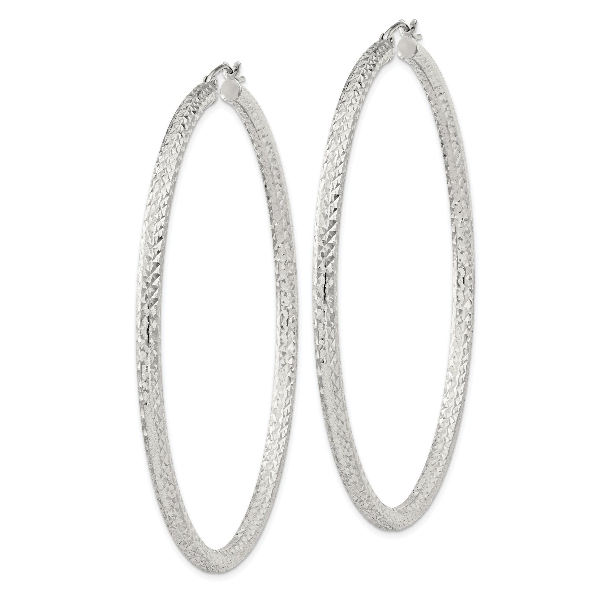 Sterling Silver D/C 3x65mm Hoop Earrings