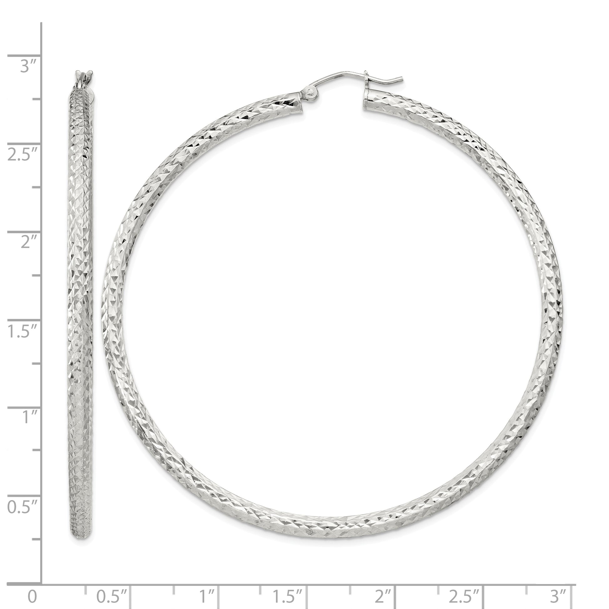 Sterling Silver D/C 3x65mm Hoop Earrings