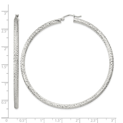 Sterling Silver D/C 3x65mm Hoop Earrings